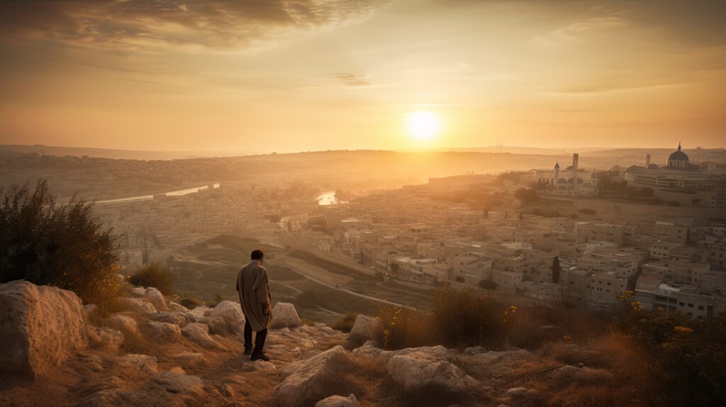 Person in landscape looking for which way to go in God’s will and path 